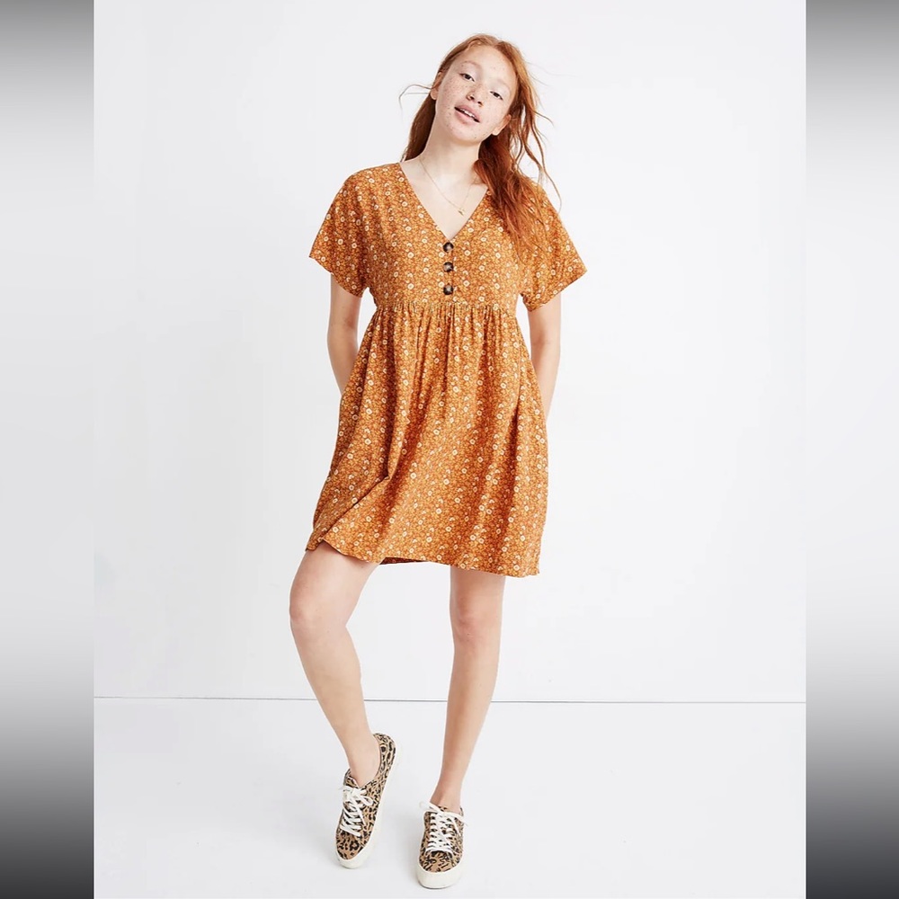 Madewell Button Front Babydoll Dress- Americana Floral- S